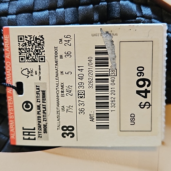 Brand New Zara Women Pointed Toe Black Loafer, size 38/ 7.5 - Picture 6 of 6